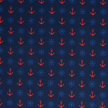 Canvas Heiner in marine mit orangen Ankern und blauen Steuerrädern